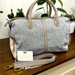 Fossil Gray and Cream Satchel with Elegant Design